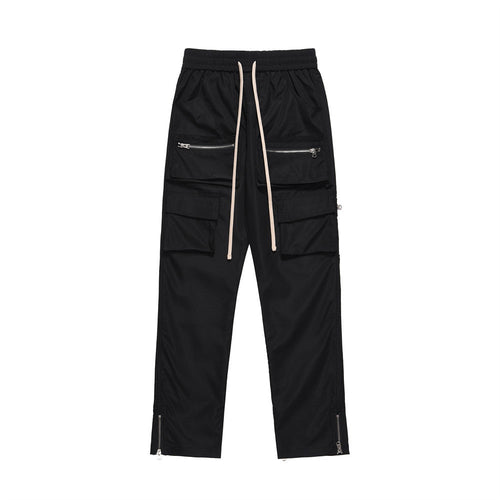 Men Sweatpants Solid Color Loose Zip Split Casual Straight Trousers