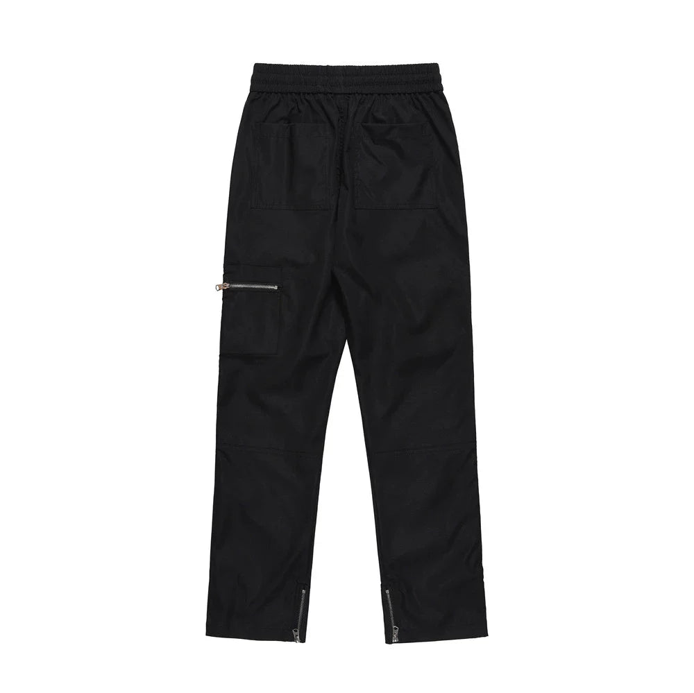 Men Sweatpants Solid Color Loose Zip Split Casual Straight Trousers