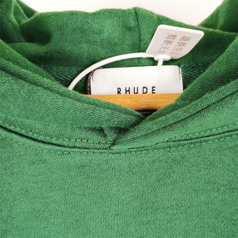 Rhude Hoodie Micro Label Letter Embroidered Fleece Hooded Sweater