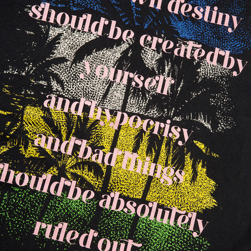 Men Long Sleeve T-Shirt Hawaiian Coconut Tree Pattern