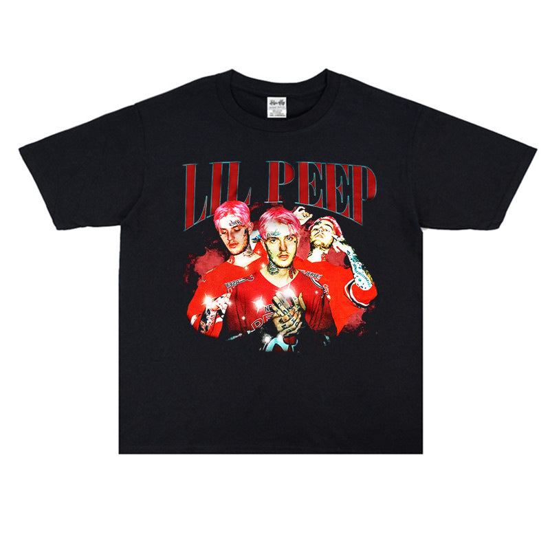 Rock Star T Shirt Lil Peep Character Street Printing T-shirt Short Sleeve Loose Men