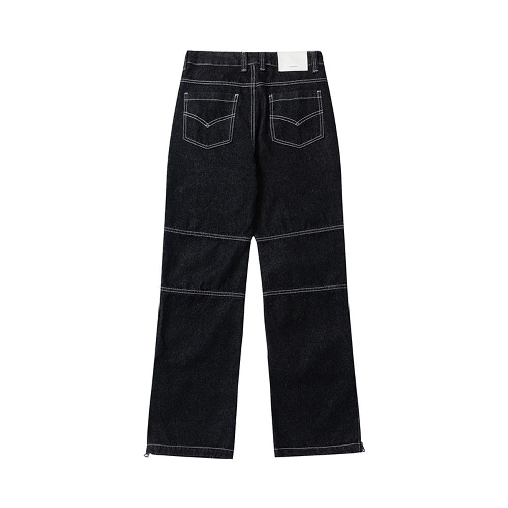 Men Jeans Stitching Zipper Slit