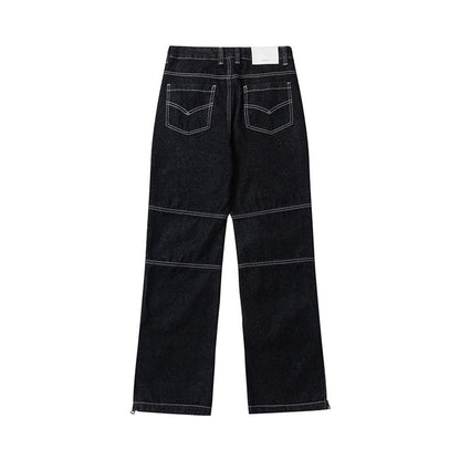 Men Jeans Stitching Zipper Slit