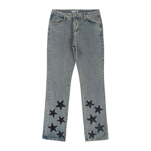 Men Jeans Five-Pointed Star Patch Loose Casual