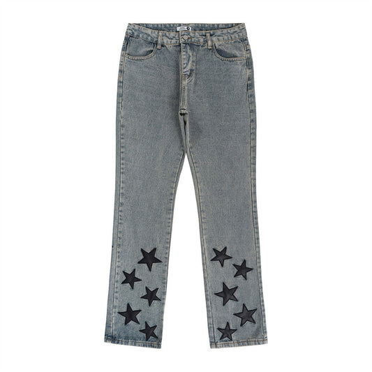 Men Jeans Five-Pointed Star Patch Loose Casual