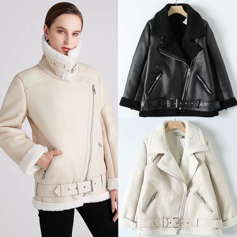 Women Cotton Coat Fashion Locomotive Style PU Leather Jacket