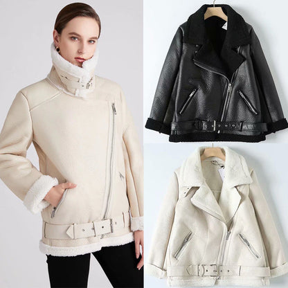 Women Cotton Coat Fashion Locomotive Style PU Leather Jacket