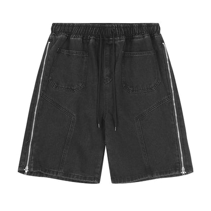 Men Shorts Side Zipper Stitching Denim Shorts Distressed