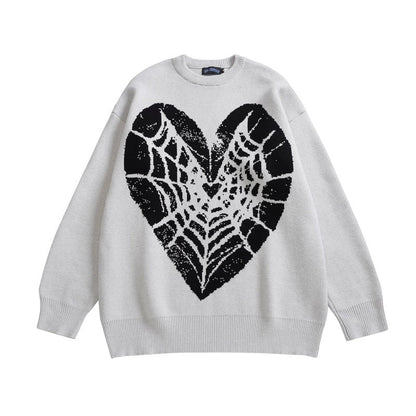 Women Sweater Heart-Shaped Spider Web Knitted Wool