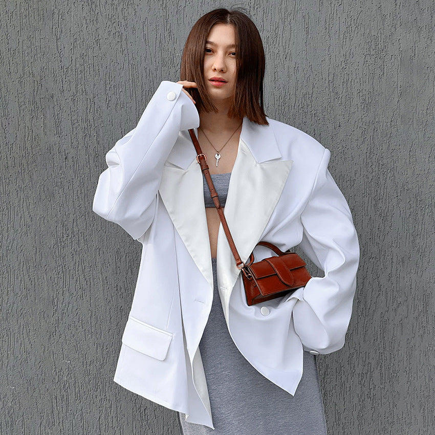 Women Trench Coat Simple White Small Suit Jacket