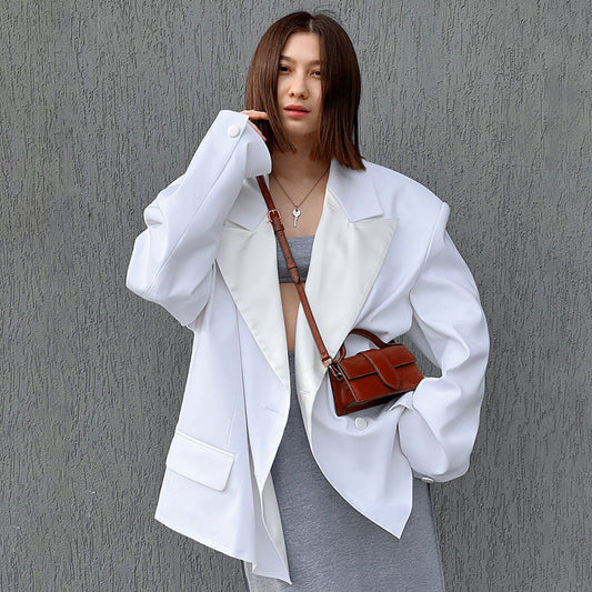 Women Trench Coat Simple White Small Suit Jacket