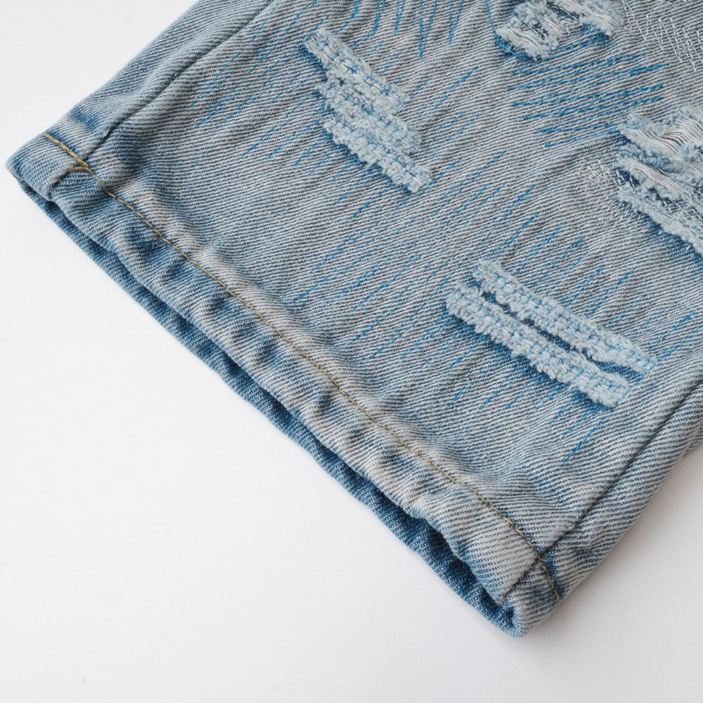 Men Jeans Ripped Distressed Ripped Cool Loose