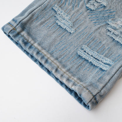 Men Jeans Ripped Distressed Ripped Cool Loose