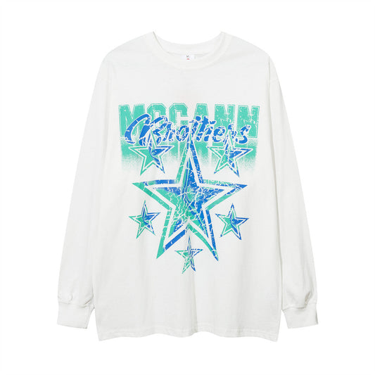 Men Long Sleeve T-Shirt Five-Pointed Star Print Casual Loose