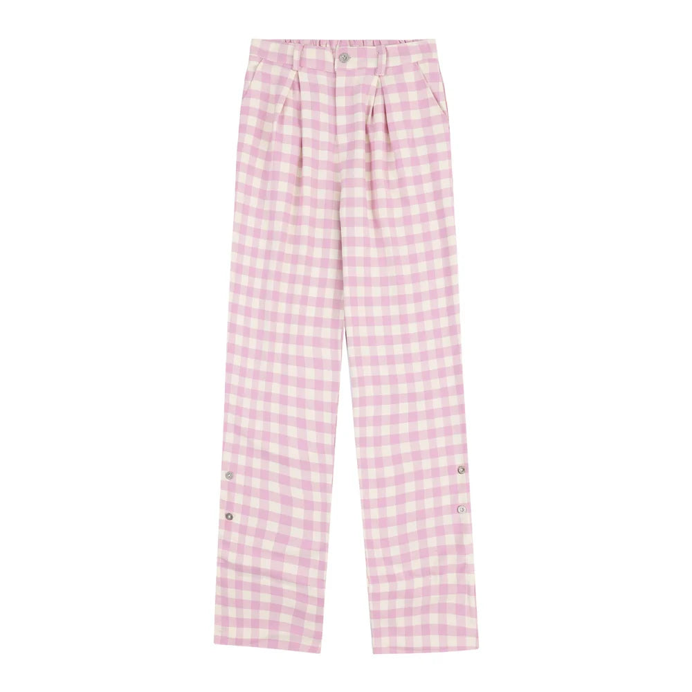Men Sweatpants Plaid Casual Sports Trousers Button Slit Pants