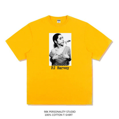 Rock Star T Shirt P J Harvey Female Singer Fashion Brand Printing T-shirt Short Sleeve Cotton