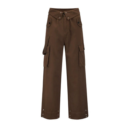 Men Sweatpants Tooling Straight-Leg Trousers Men's Solid Color Loose Multi-Pocket Wide-Leg Casual Pants