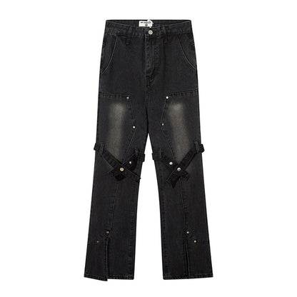 Women Pants Lace-up Skinny Jeans Straight-Leg Pants