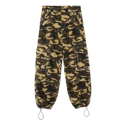 Men Sweatpants Camouflage Workwear Trousers Sports Straight Camouflage Trousers Drawstring Jogger Pants