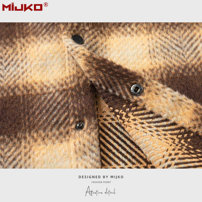MIJKO Mens Jacket Loose Shirt Plaid Jacket Unisex