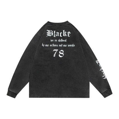 Men Long Sleeve T-Shirt Creative Landscape Printing Distressed Loose