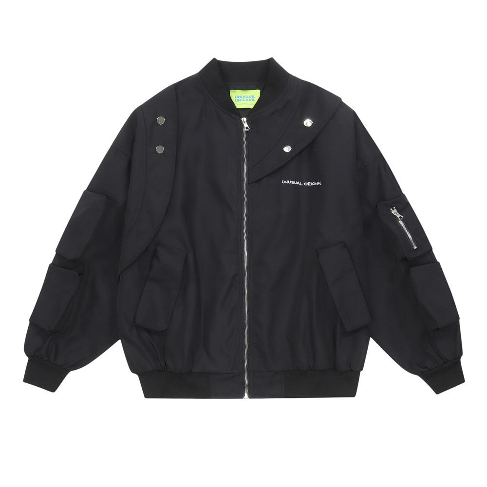 Men Jacket Coat Locomotive Style Jacket Men's Stitching Multi-Pocket Coat
