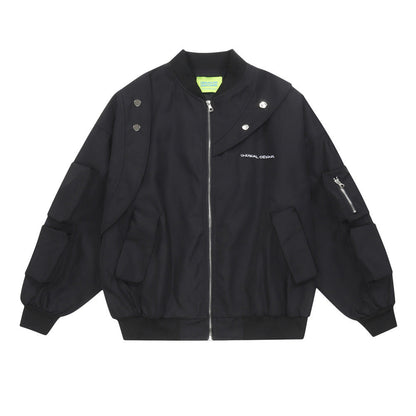 Men Jacket Coat Locomotive Style Jacket Men's Stitching Multi-Pocket Coat