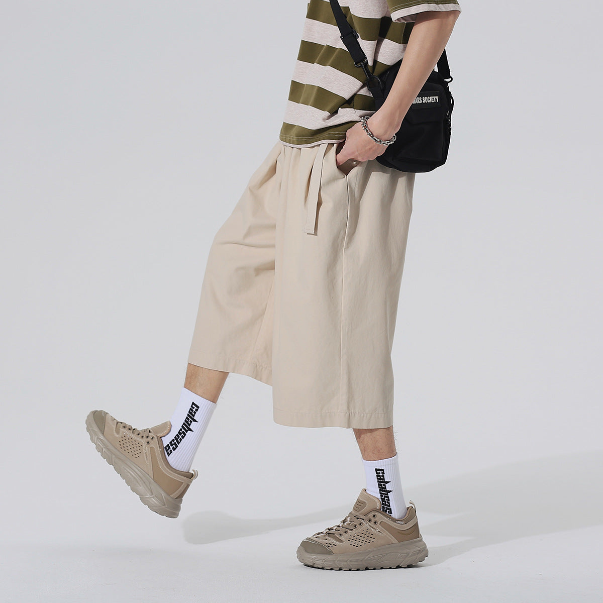 Unisex Shorts Retro Cropped Pants Loose Casual
