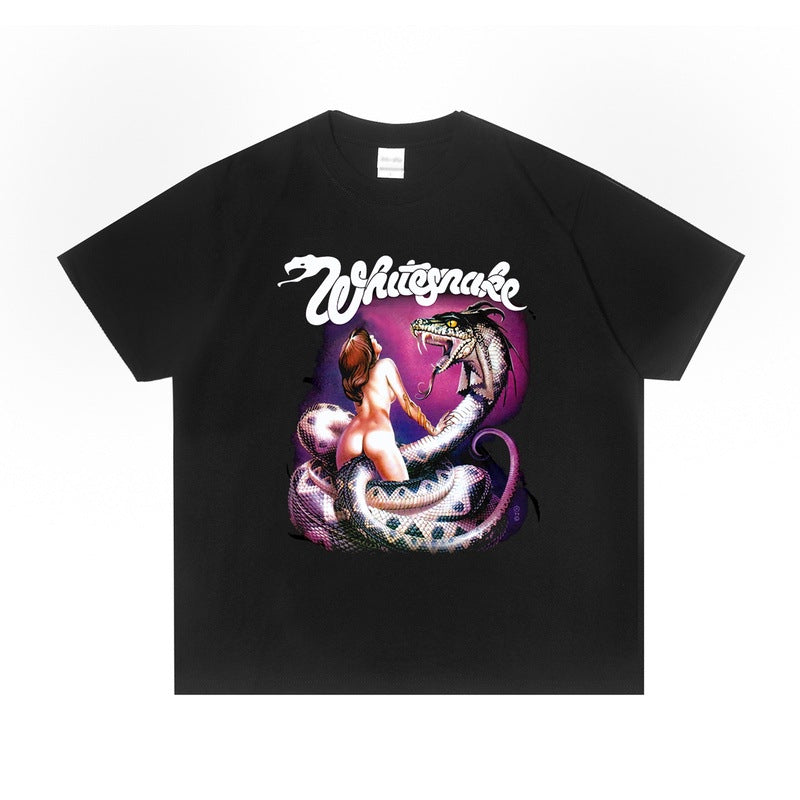 Rock Star T Shirt Whitesnake Band Popular Rock Print T-shirt Short Sleeve Loose Cotton