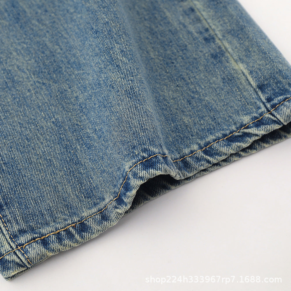 Women Pants Washed Jeans Straight Wide Leg Pants Loose Trousers