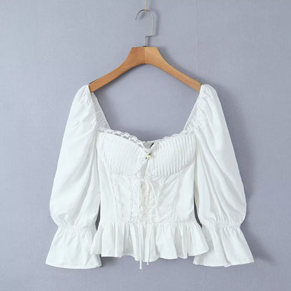 Women Tops Summer Lace Puff Sleeve Shirt