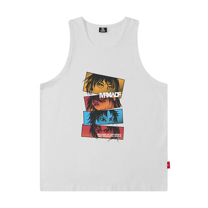Men Vest Rose Print Sleeveless T-shirt Men's and Women's Oversize Hip Hop Vest