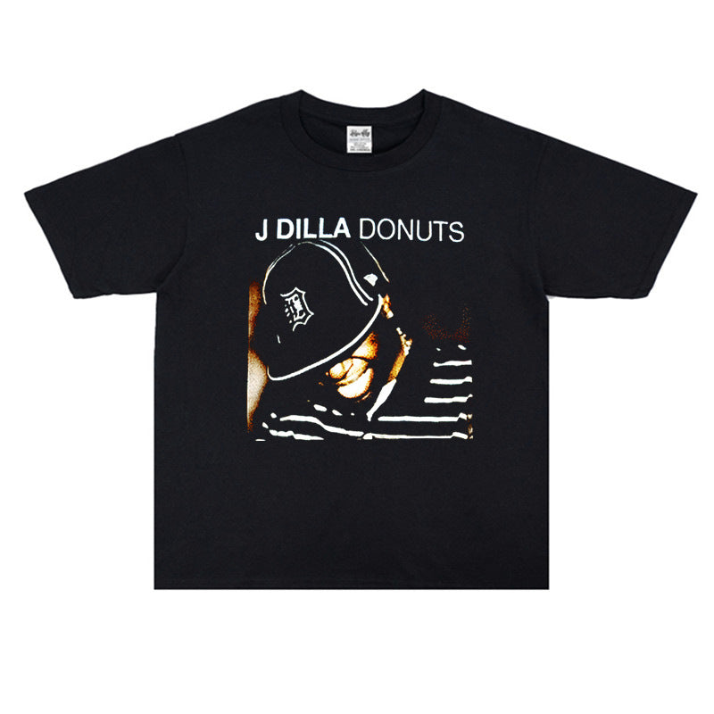 Rock Star T Shirt European and American Hip-Hop J. Dilla Jay Dee Washed Distressed T-shirt Short Sleeve Loose