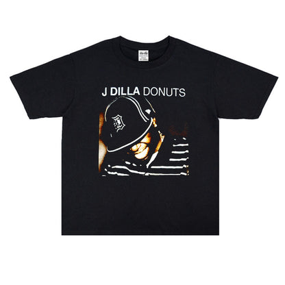 Rock Star T Shirt European and American Hip-Hop J. Dilla Jay Dee Washed Distressed T-shirt Short Sleeve Loose