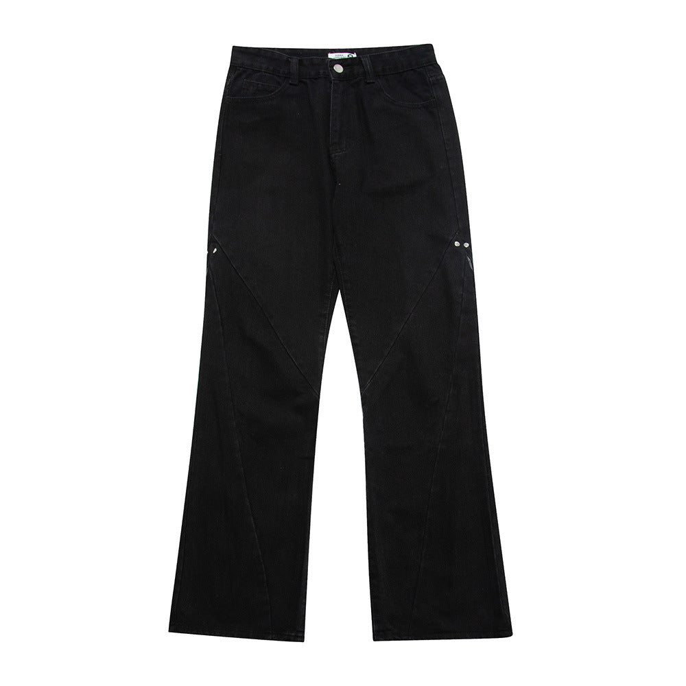 Men Jeans Zipper Personality Wide Leg Slightly Flared