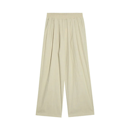 Men Sweatpants Solid Color Wide-Leg Casual Pants Pleated Draping Elastic Waist Loose Draggle-Tail Trousers