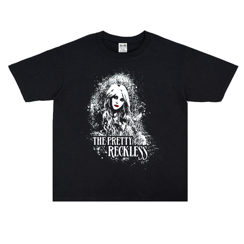 Rock Star T Shirt The Pretty Reckless Aylor Momsen Washed Distressed T-shirt Short Sleeve Men and Women