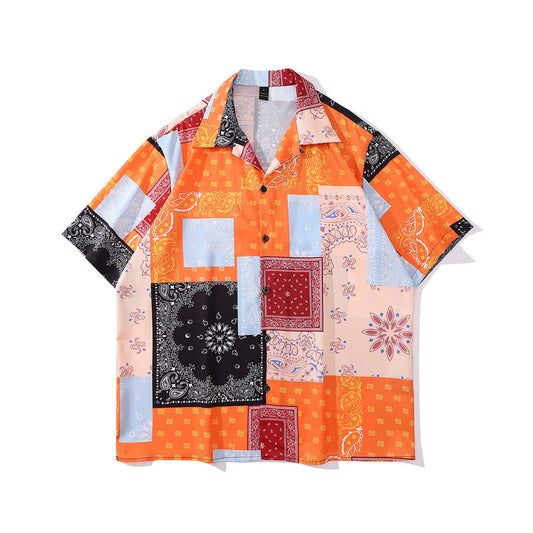 Short Sleeve Shirt Cashew Nuts Printed Shirt Summer Retro Loose Hawaii