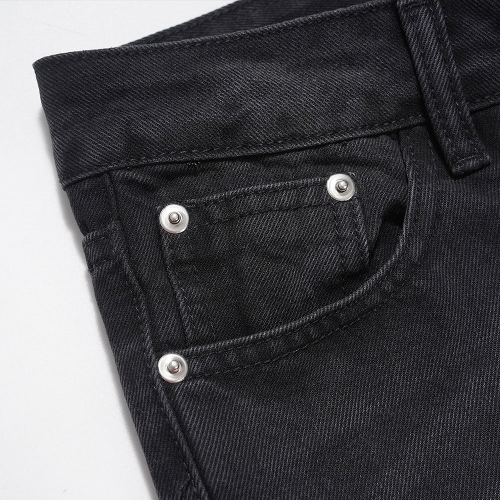 Men Jeans Patch Ripped Jeans Zipper Slit