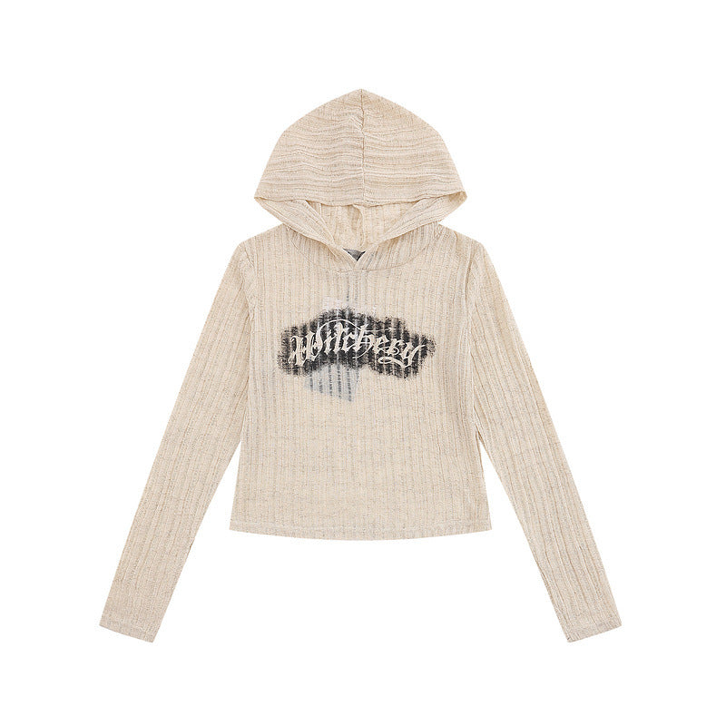 Long Sleeved Vintage Knitted Short Hood Top