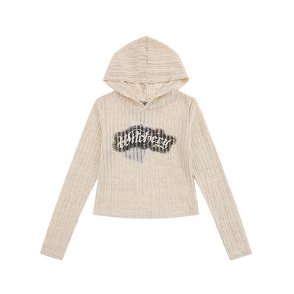Long Sleeved Vintage Knitted Short Hood Top