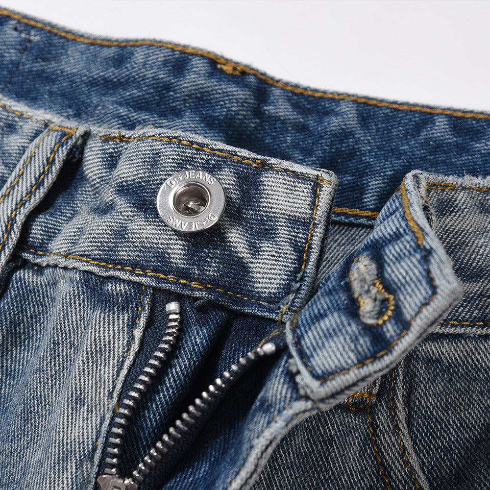 Men Jeans Simple Pleated White Loose