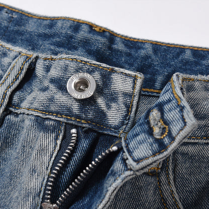 Men Jeans Simple Pleated White Loose
