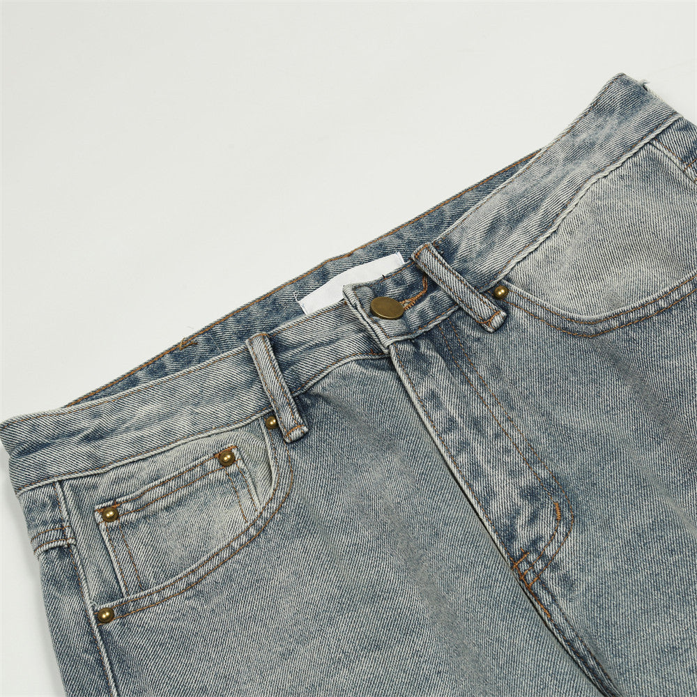 Men Jeans Loose Hole Casual White Distressed