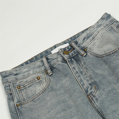 Men Jeans Loose Hole Casual White Distressed