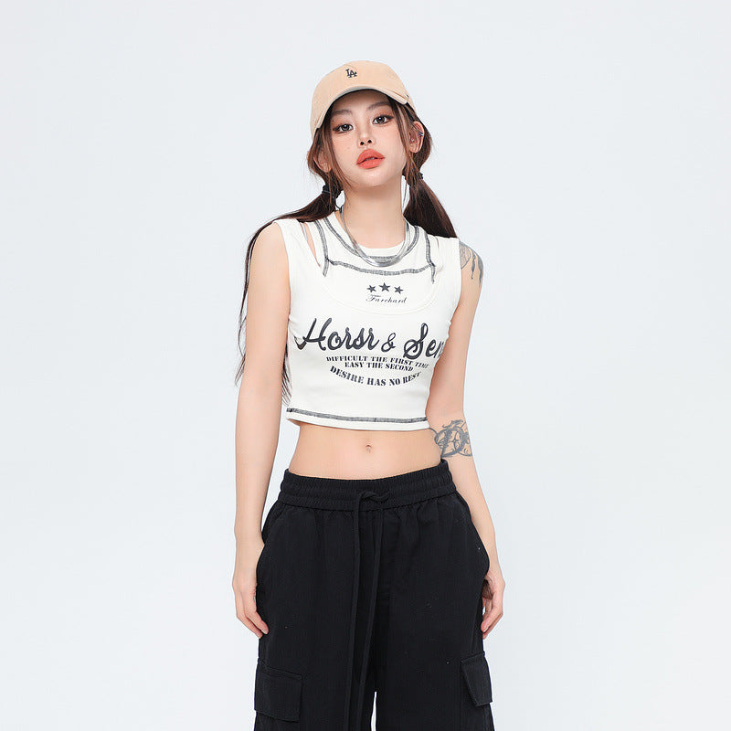 Women Vest Vintage Cropped Short Camisole Thread Fitted Top