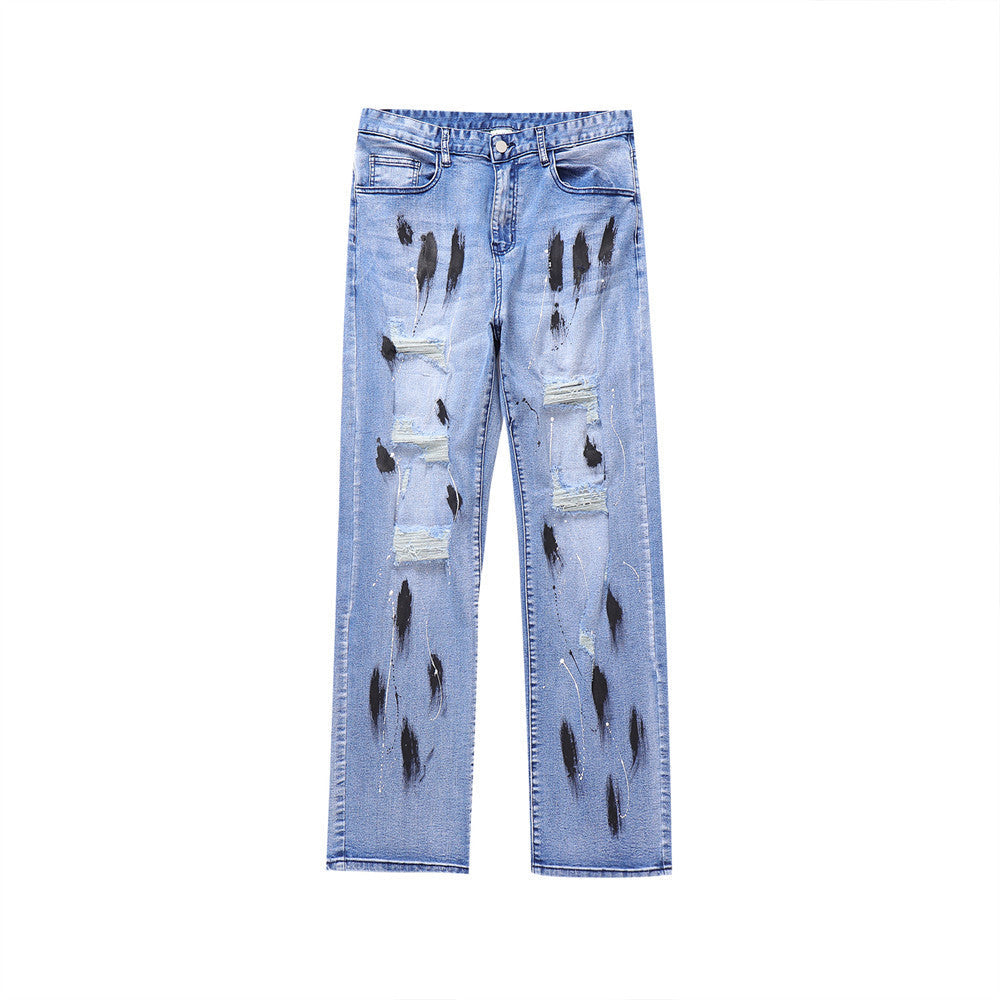 Men Jeans Graffiti Hole Punk Leisure