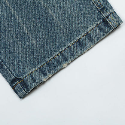 Men Jeans Worn White Old Loose Wide Leg Leisure
