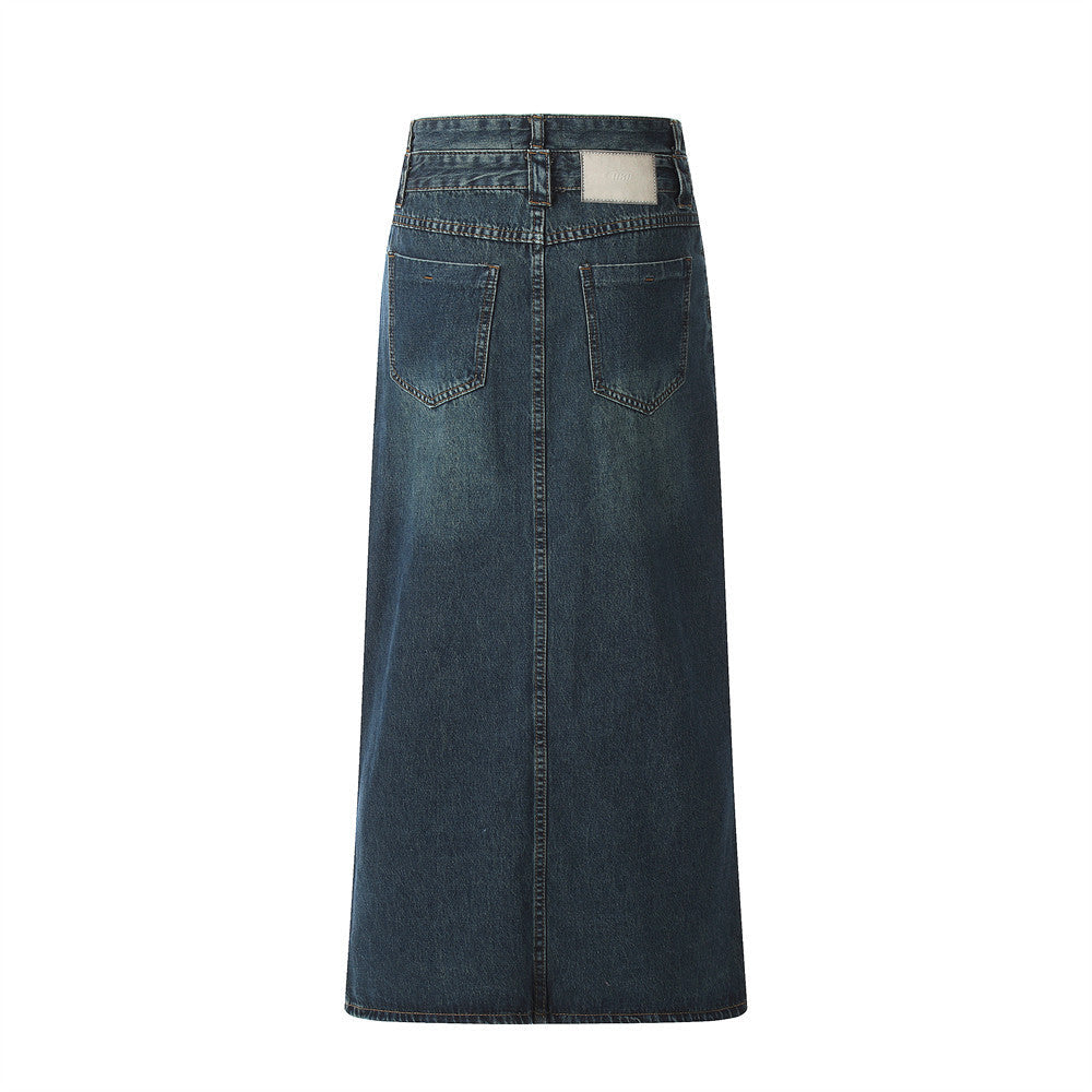Women Long Skirt Slit Half-Length Jeans Loose Straight Dress