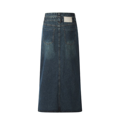 Women Long Skirt Slit Half-Length Jeans Loose Straight Dress
